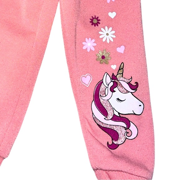 Pink Glitter Sparkles Unicorn Super Soft Hoodie Sweatsuit in 3T GUC - Picture 4 of 5